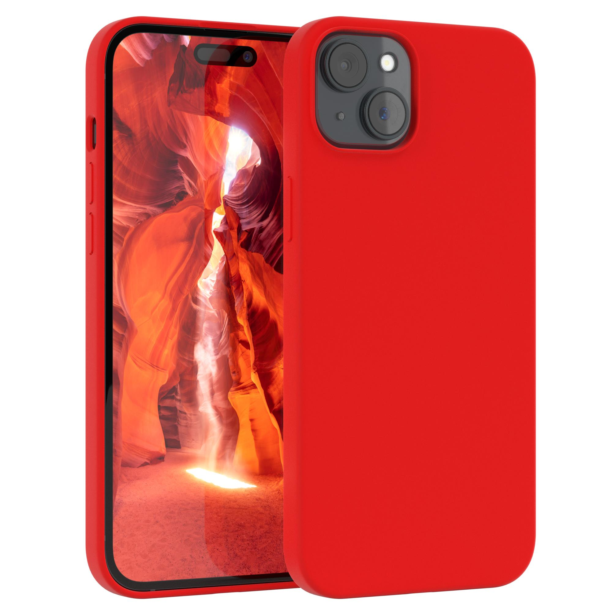 Rotes Telefon mit Canyon-Bildschirm, neben passender Hülle.