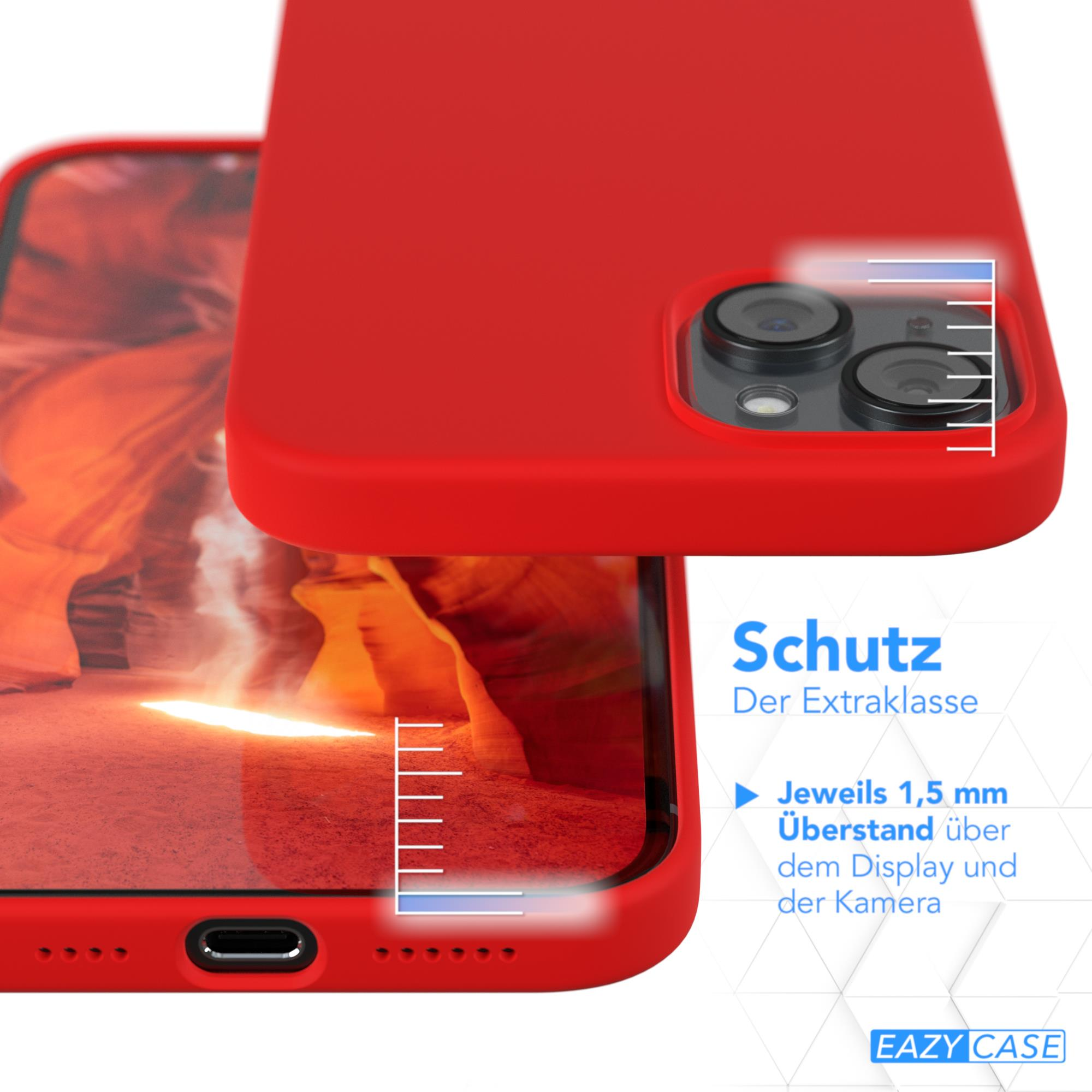 Rote Handyhülle über einem Telefon. Text auf Deutsch erwähnt Bildschirm- und Kameraschutz.