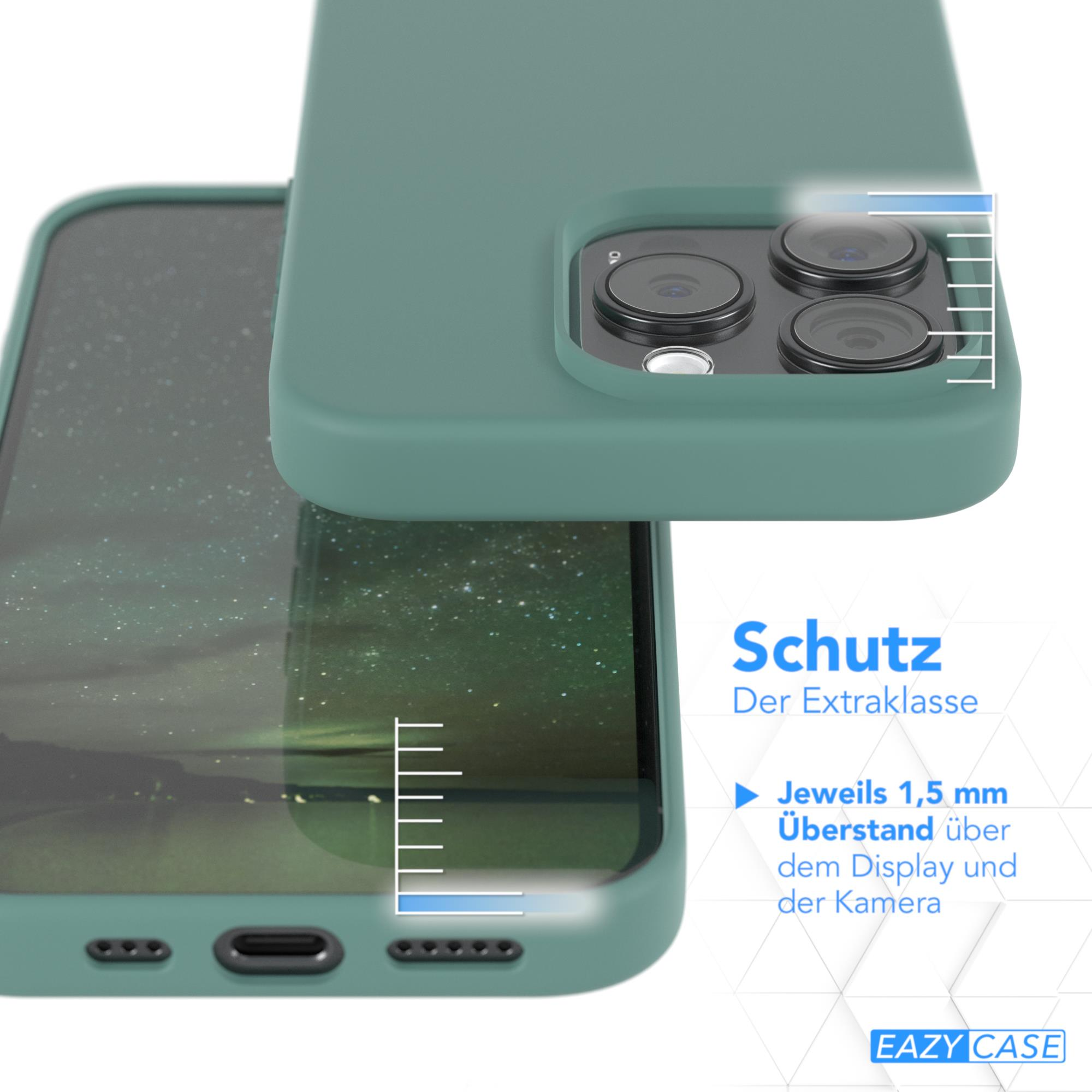 Grüne Handyhülle über einem Telefon, zeigt Kamera und Bildschirmbereich.