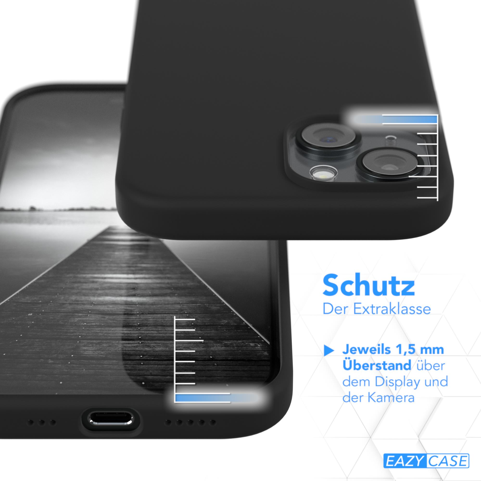Nahaufnahme einer schwarzen Handyhülle auf einem Smartphone. Die Hülle umschließt das Telefon, mit Messungen gezeigt.