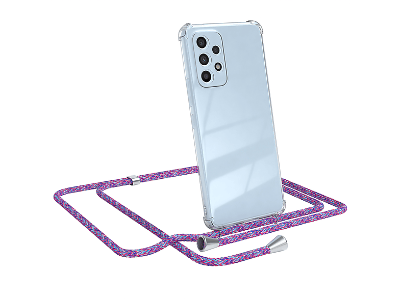 EAZY CASE Clear Cover mit Umhängeband, Umhängetasche, Samsung, Galaxy A53 5G, Lila / Clips Silber
