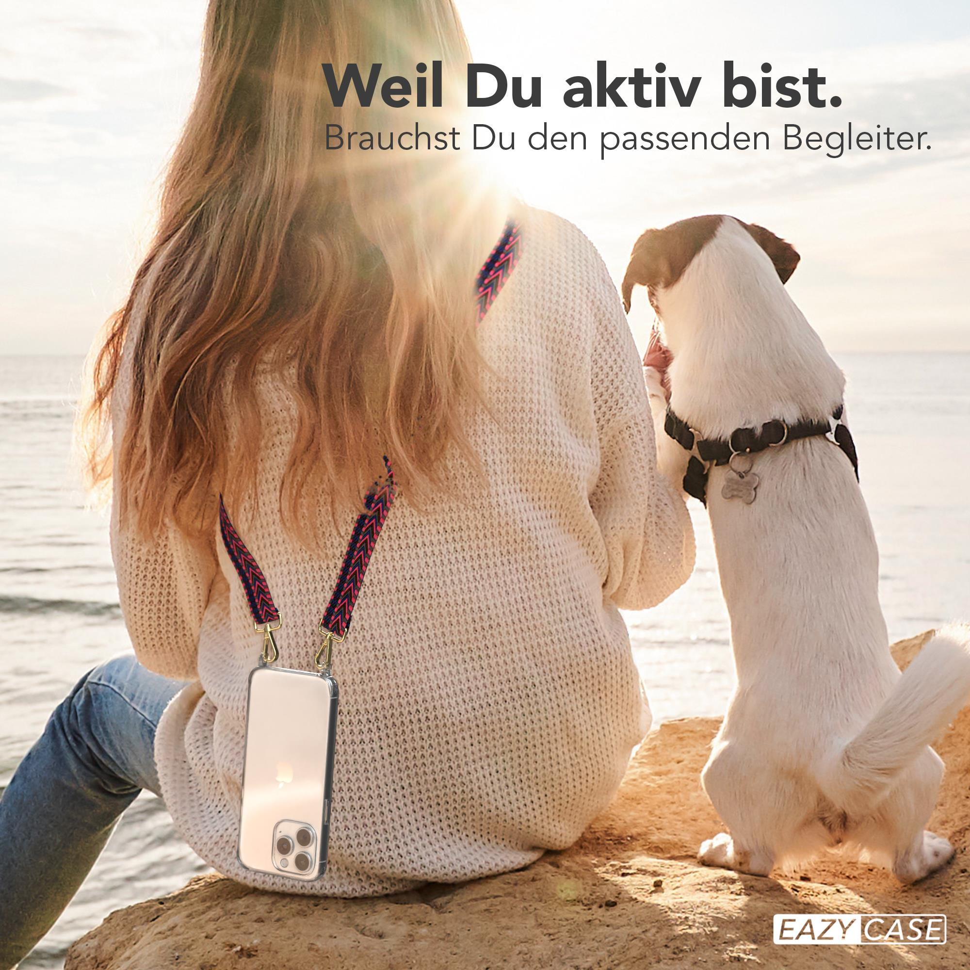 Frau mit Handyhülle, Hund und Text 'Weil Du aktiv bist. Brauchst Du den passenden Begleiter'.