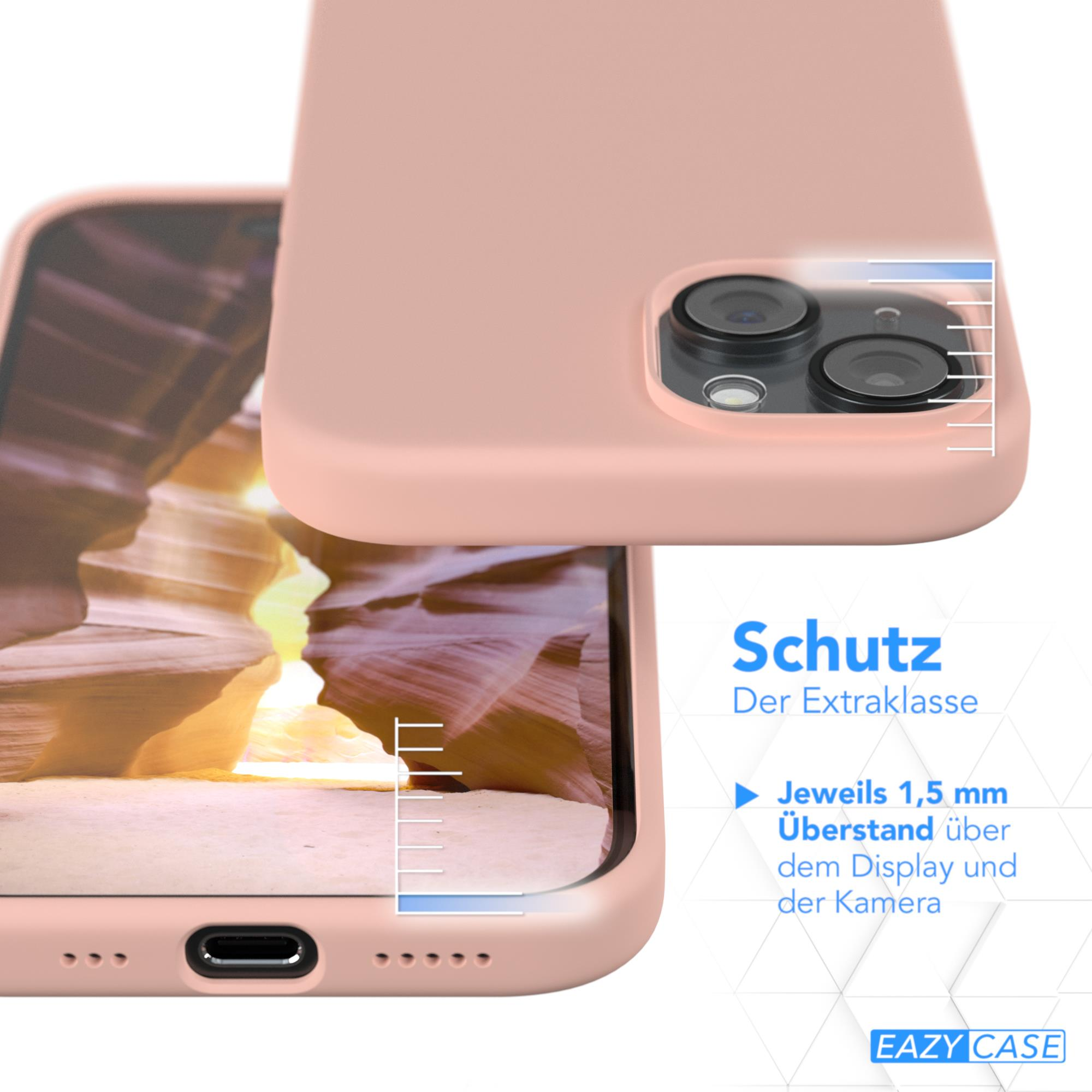 Pinkfarbene Handyhülle mit Kameraausschnitten. Text über Schutzfunktionen.