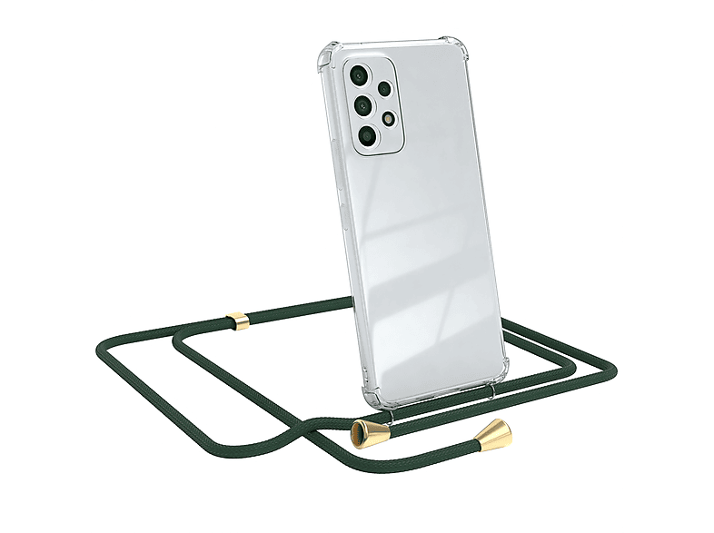 EAZY CASE Clear Cover mit Umhängeband, Umhängetasche, Samsung, Galaxy A53 5G, Grün / Clips Gold