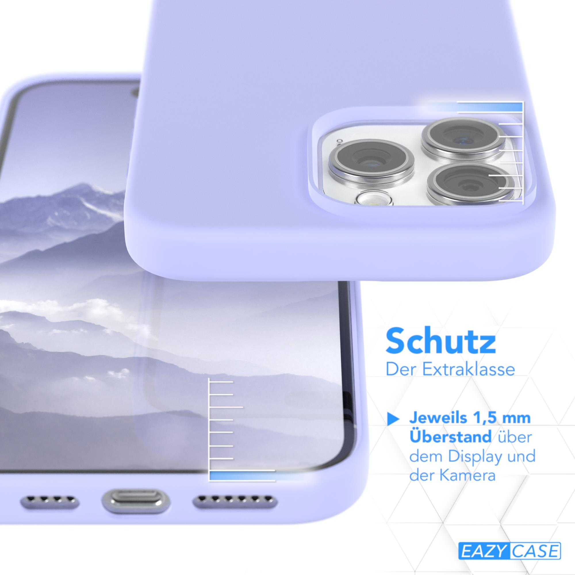 Lila Handyhülle auf einem Telefon, zeigt Kameraausschnitte und Text über Schutz.