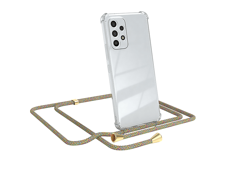 EAZY CASE Clear Cover mit Umhängeband, Umhängetasche, Samsung, Galaxy A53 5G, Bunt / Clips Gold