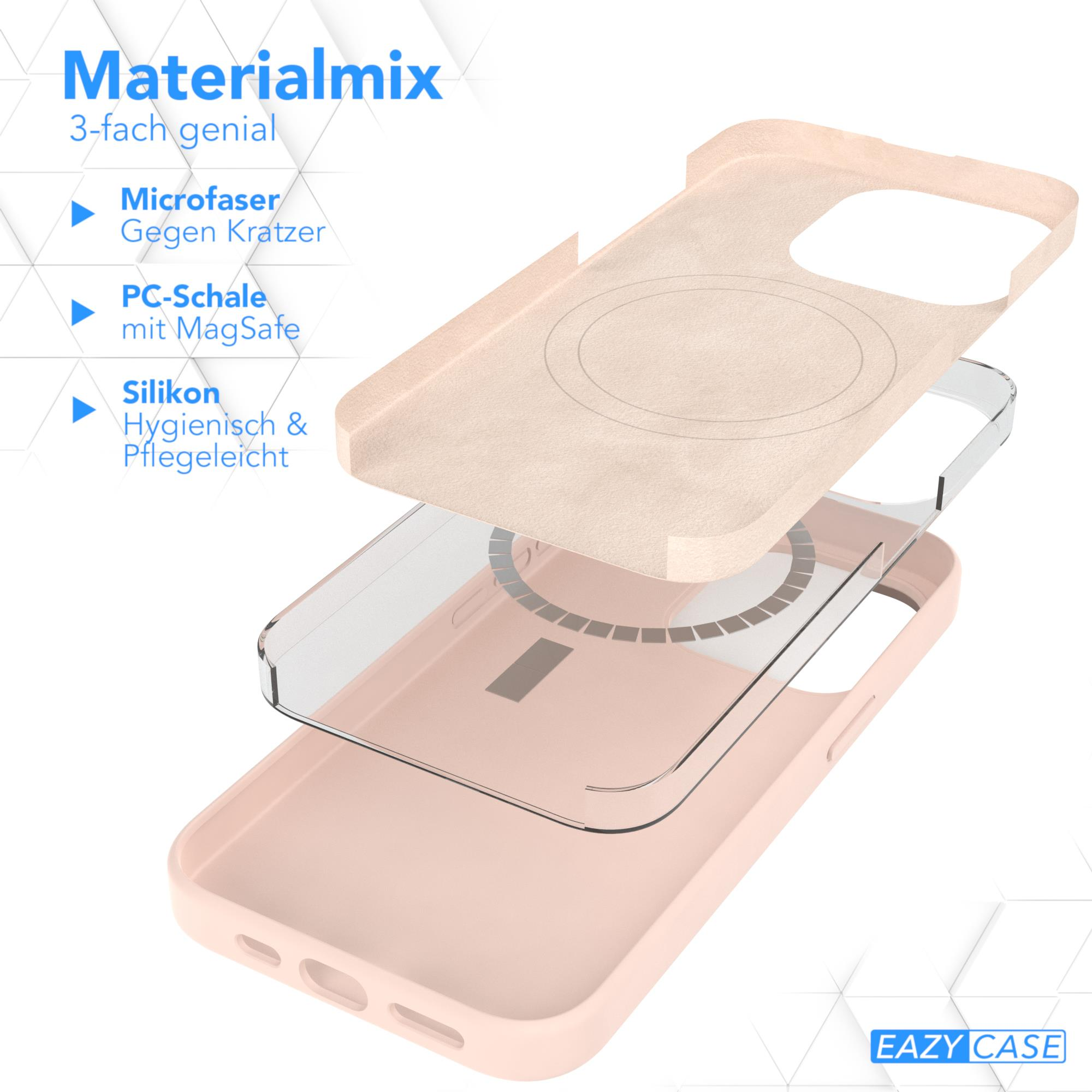 Diagramm einer Handyhülle mit Schichten: Mikrofaser, PC und Silikon.
