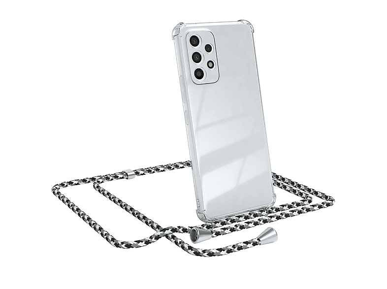 EAZY CASE Clear Cover mit Umhängeband, Umhängetasche, Samsung, Galaxy A53 5G, Schwarz Camouflage / Clips Silber