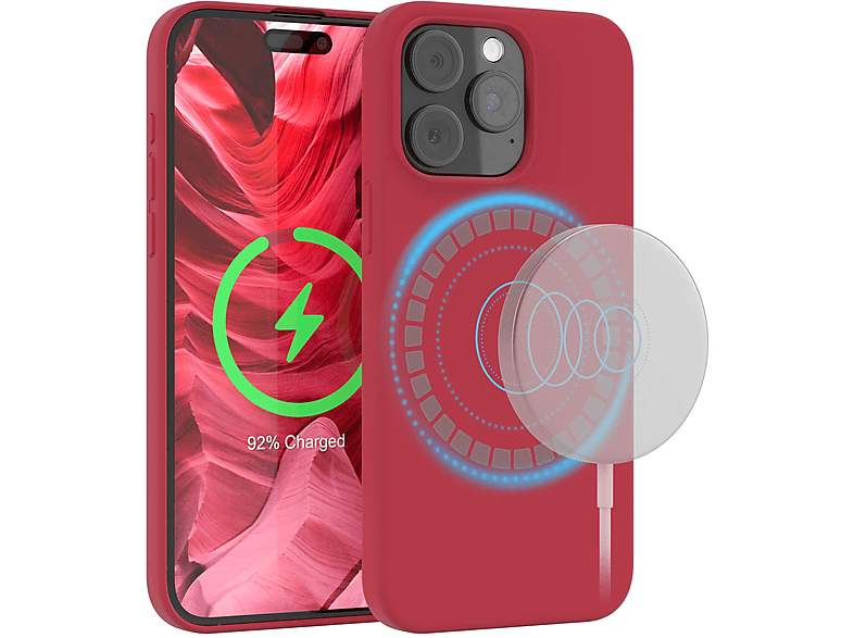 EAZY CASE Premium Silikon Handycase mit MagSafe, Backcover, Apple, iPhone 15 Pro Max, Rot / Beere