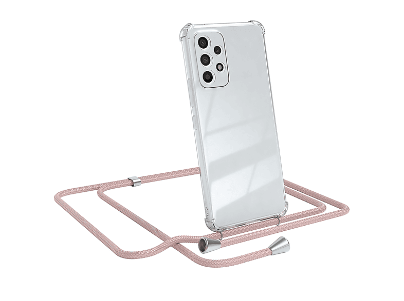 EAZY CASE Clear Cover mit Umhängeband, Umhängetasche, Samsung, Galaxy A53 5G, Rosé / Clips Silber
