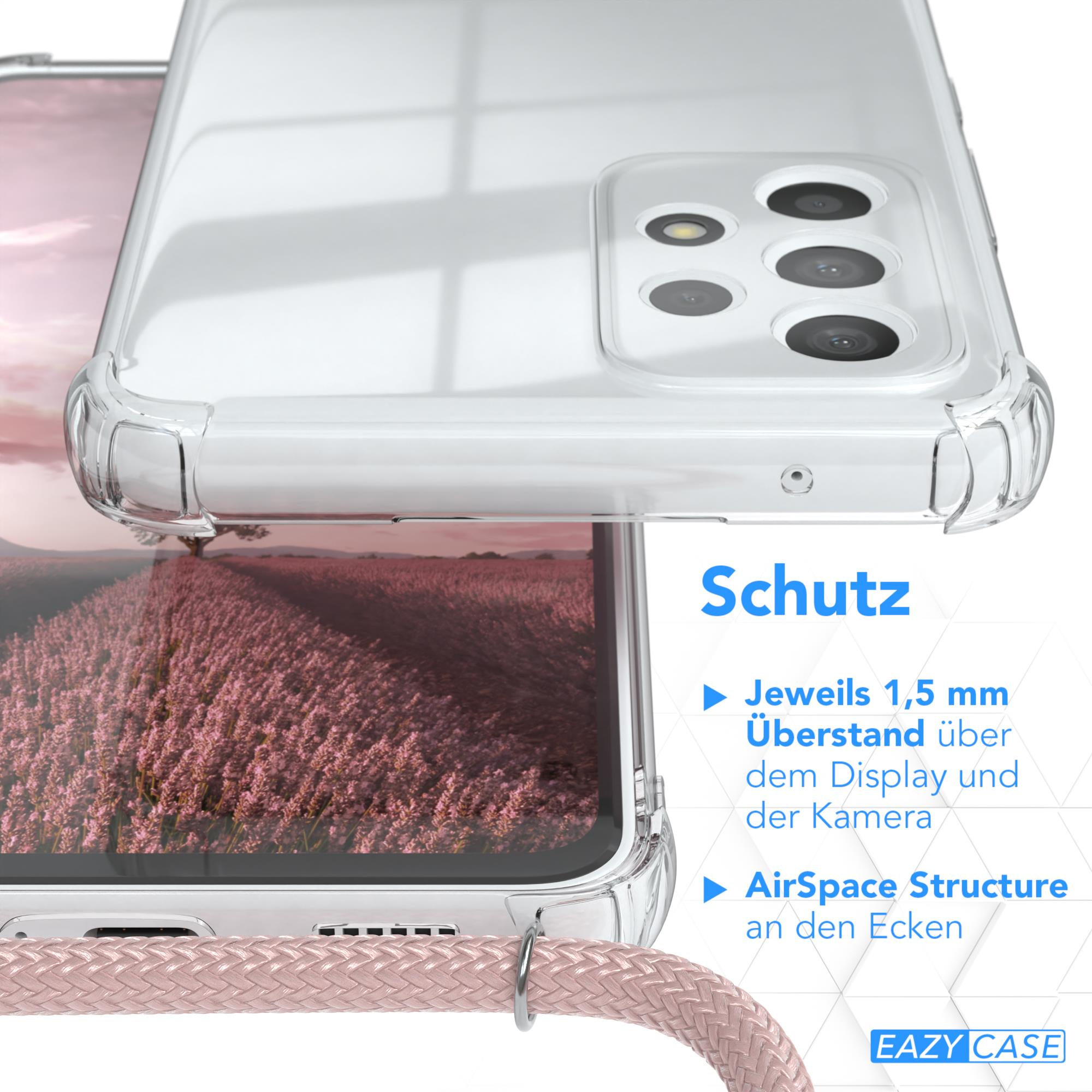 EAZY CASE Clear Cover mit Samsung, A53 Rosé Silber 5G, / Umhängeband, Galaxy Umhängetasche, Clips