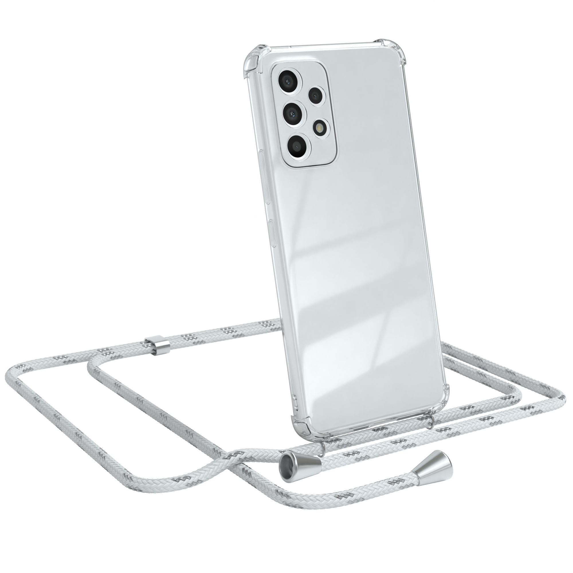 EAZY CASE Cover A53 Weiß / Umhängetasche, Umhängeband, Silber Clips 5G, mit Clear Galaxy Samsung