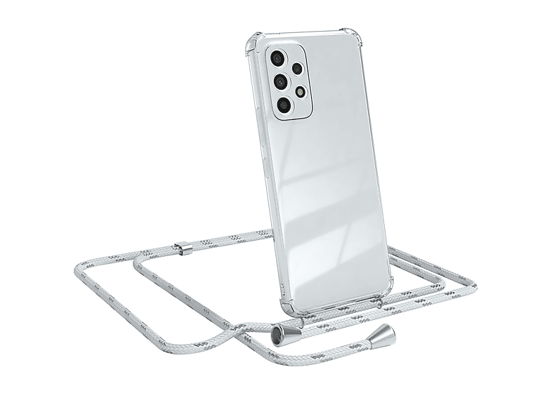 EAZY CASE Clear Cover mit Umhängeband, Umhängetasche, Samsung, Galaxy A53 5G, Weiß / Clips Silber