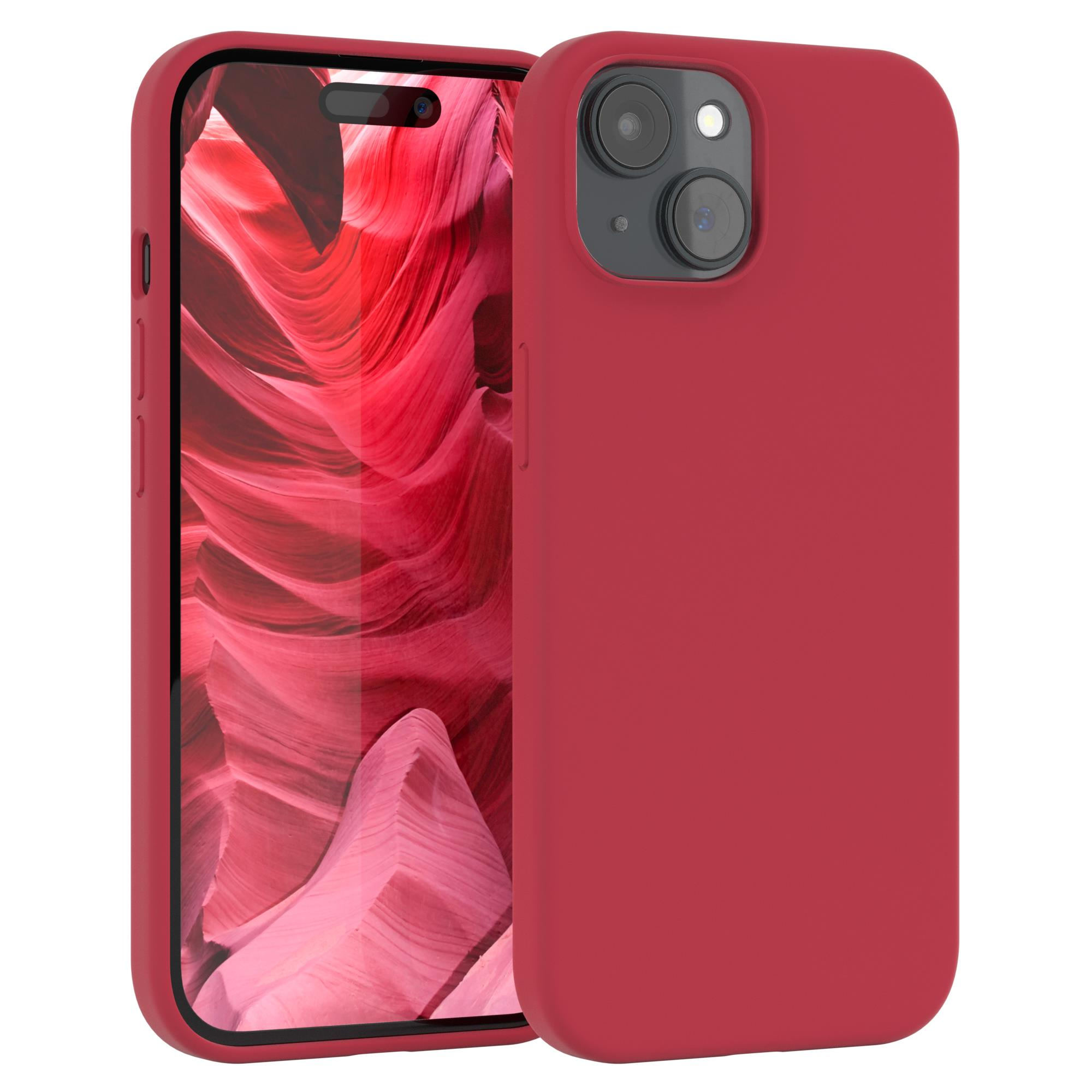 Zwei rote Handyhüllen, eine auf einem Telefon. Das Telefon ist in der Hülle.