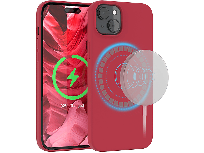 EAZY CASE Premium Silikon Handycase mit MagSafe, Backcover, Apple, iPhone 15 Plus, Rot / Beere