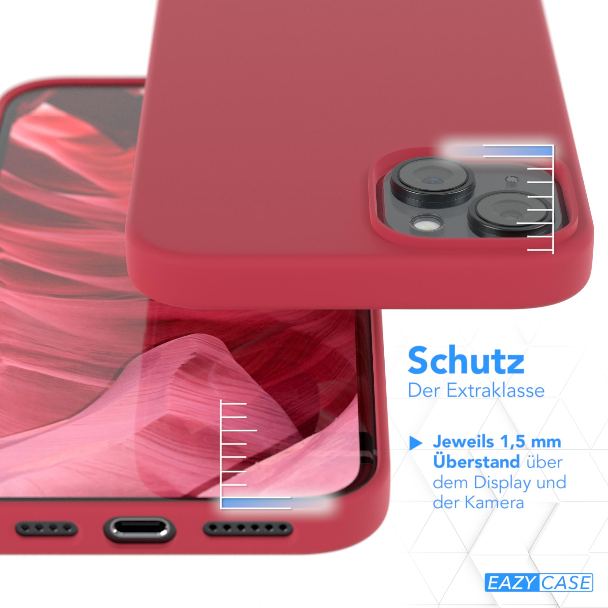 Rote Handyhülle mit Bambushintergrund, die Schutzfunktionen hervorhebt.