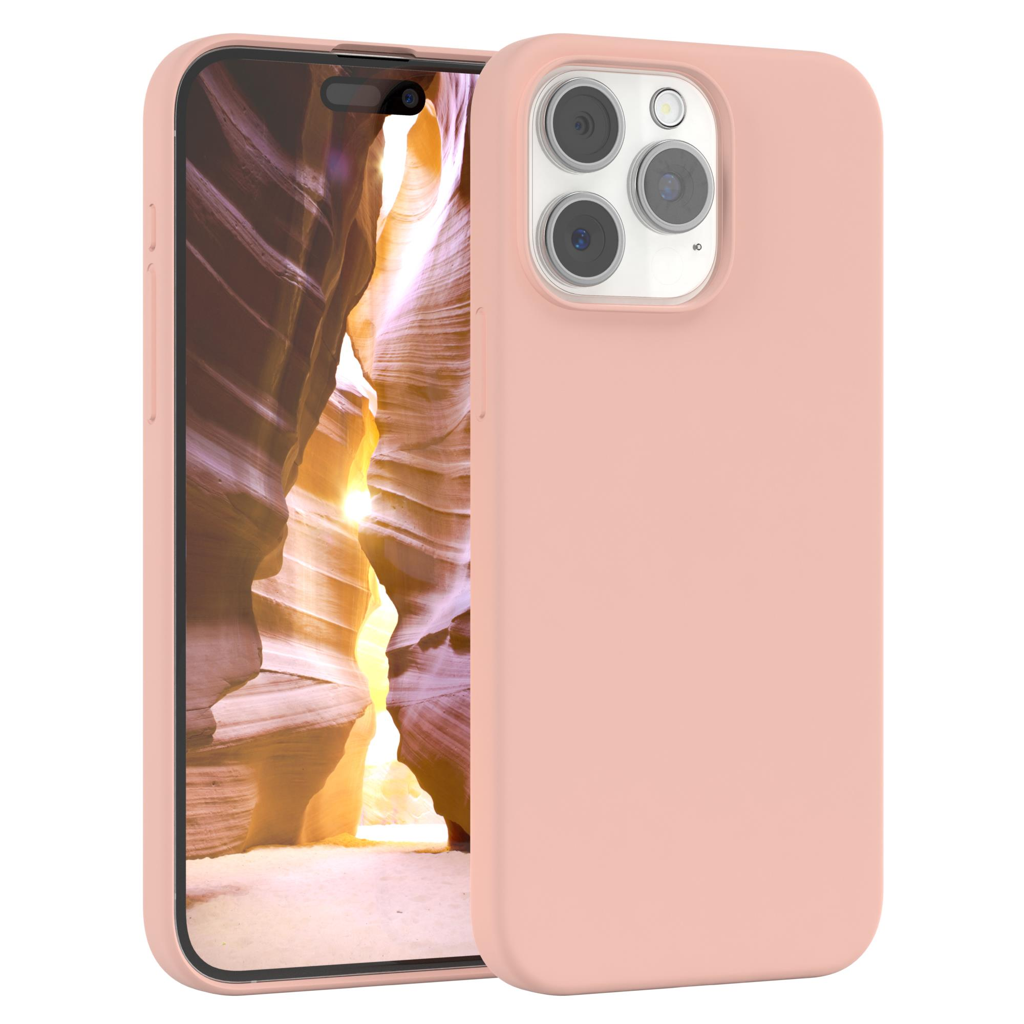 Rosa Handyhülle mit einem Telefon darin. Das Telefon hat drei Kameras.