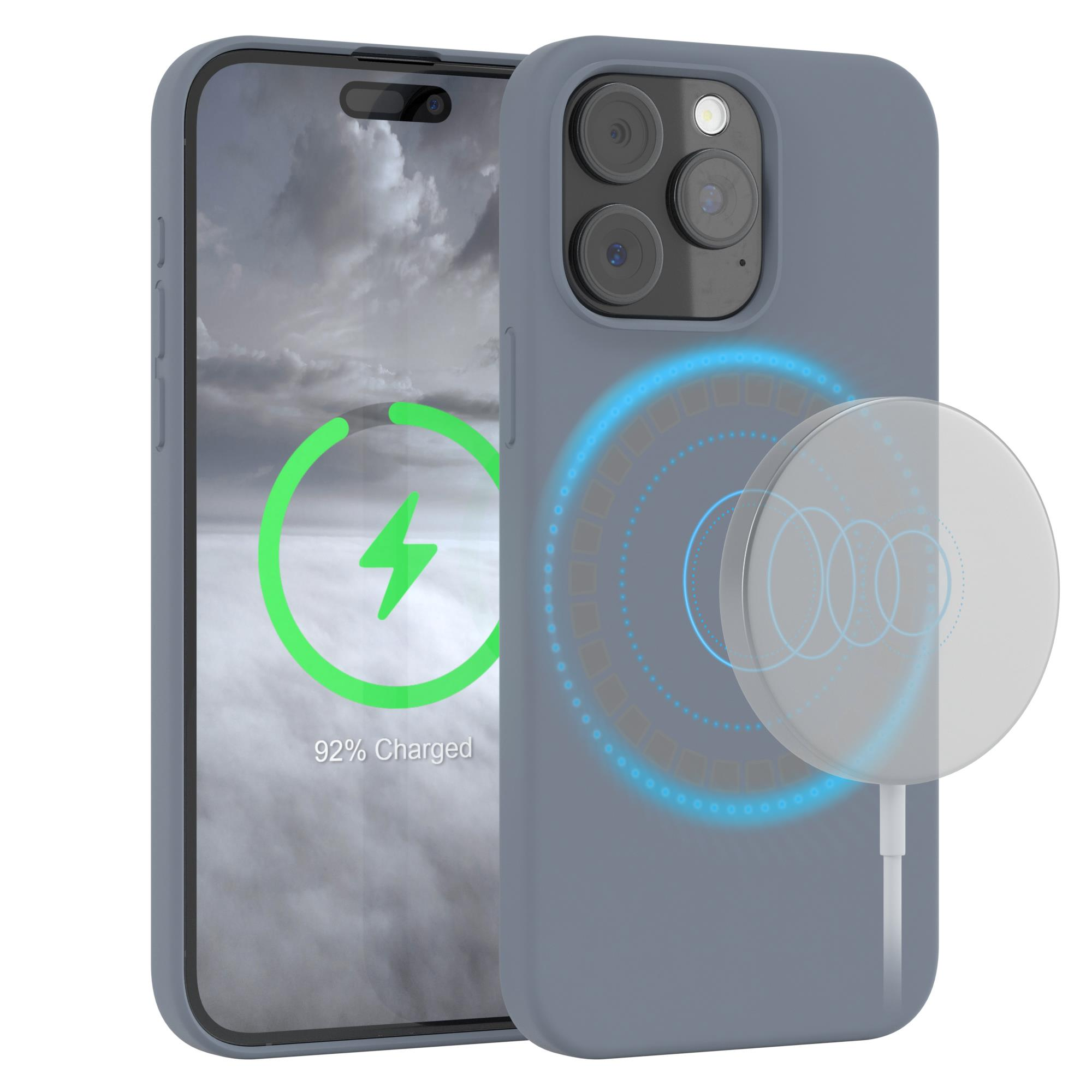 Backcover, Silikon Grau Max, mit Apple, 15 CASE Handycase Pro Stahlblau iPhone EAZY MagSafe, Premium