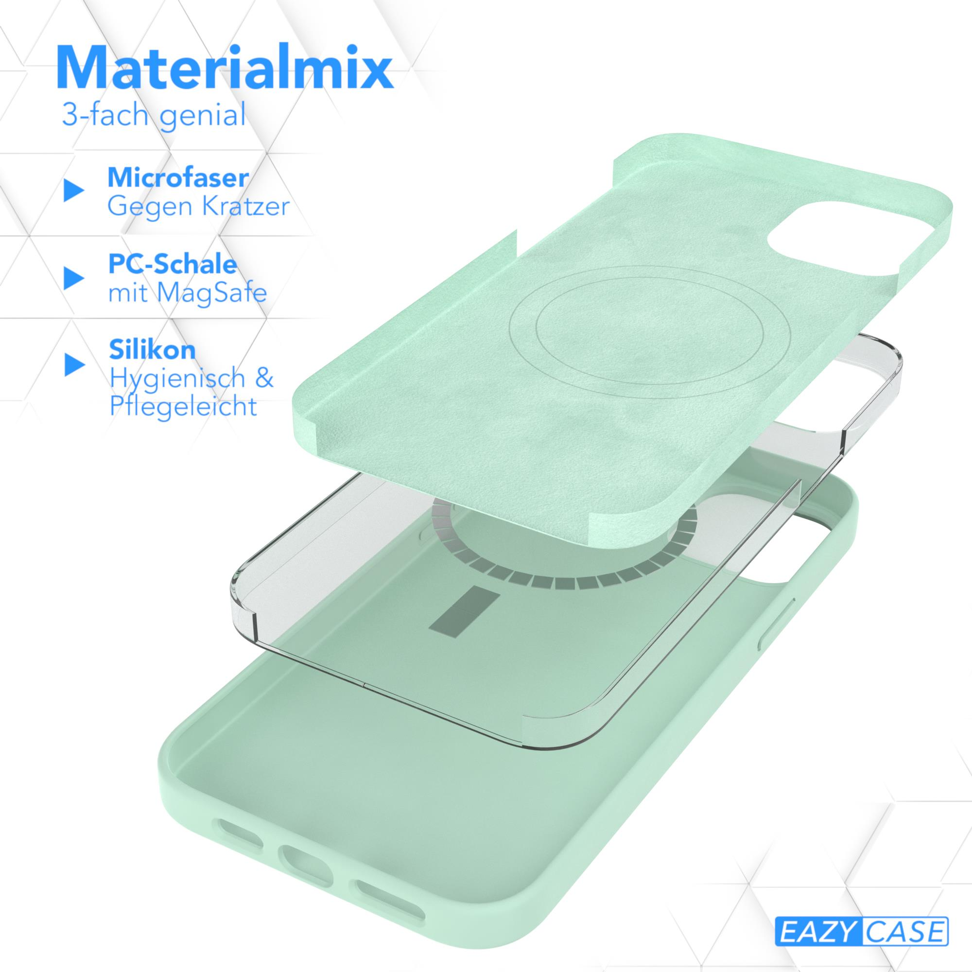 Handyhülle mit drei Schichten. Mikrofaser gegen Kratzer, PC-Schale mit MagSafe und Silikon für Hygiene.