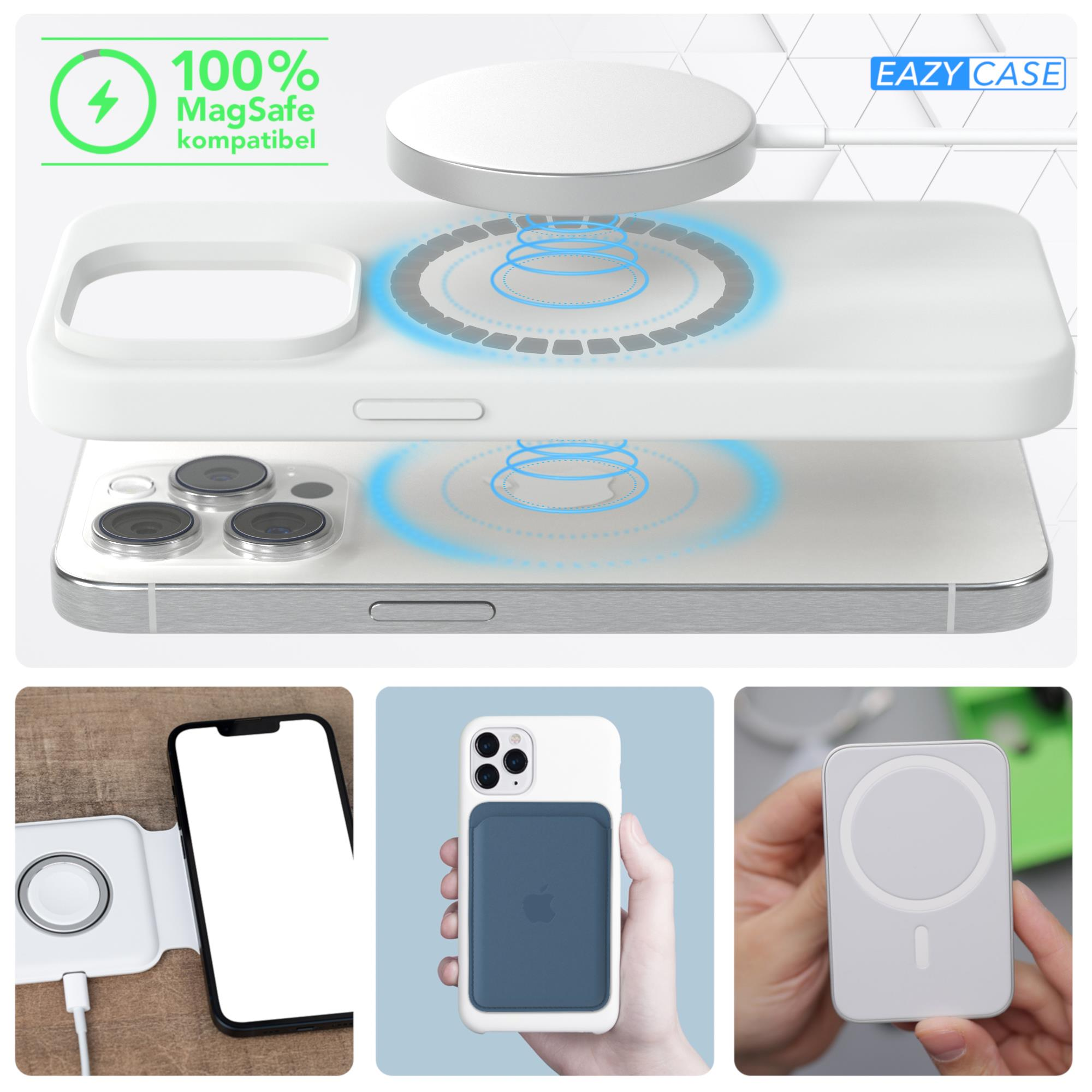 Telefon mit kabellosem Ladegerät und MagSafe-Hülle sowie anderem Zubehör.