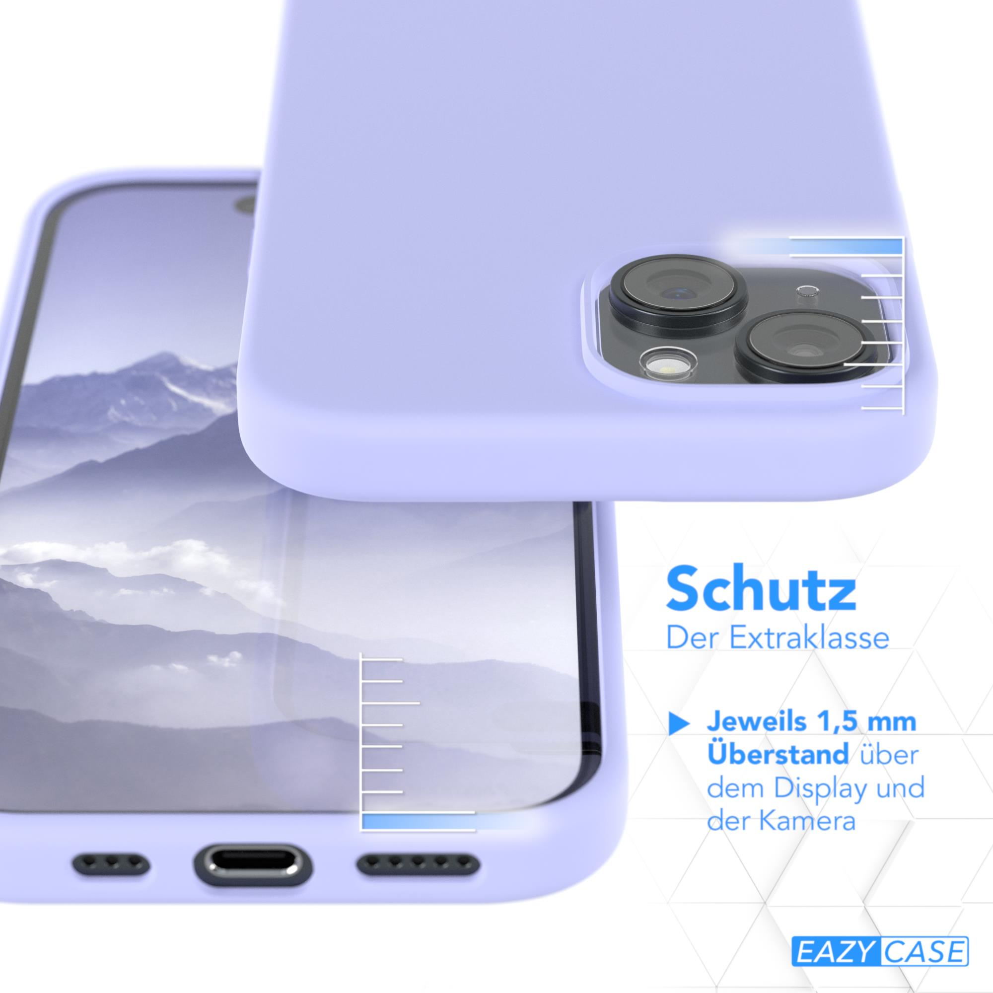 Lila Handyhülle, mit Handy darin. Schutzhülle über der Kamera.