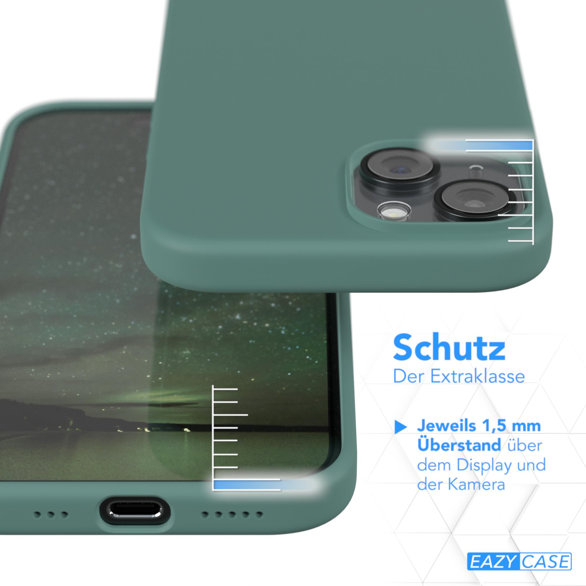 Eine grüne Handyhülle mit Kameraausschnitt und einem Etikett, das 1,5 mm zusätzlichen Schutz anzeigt.