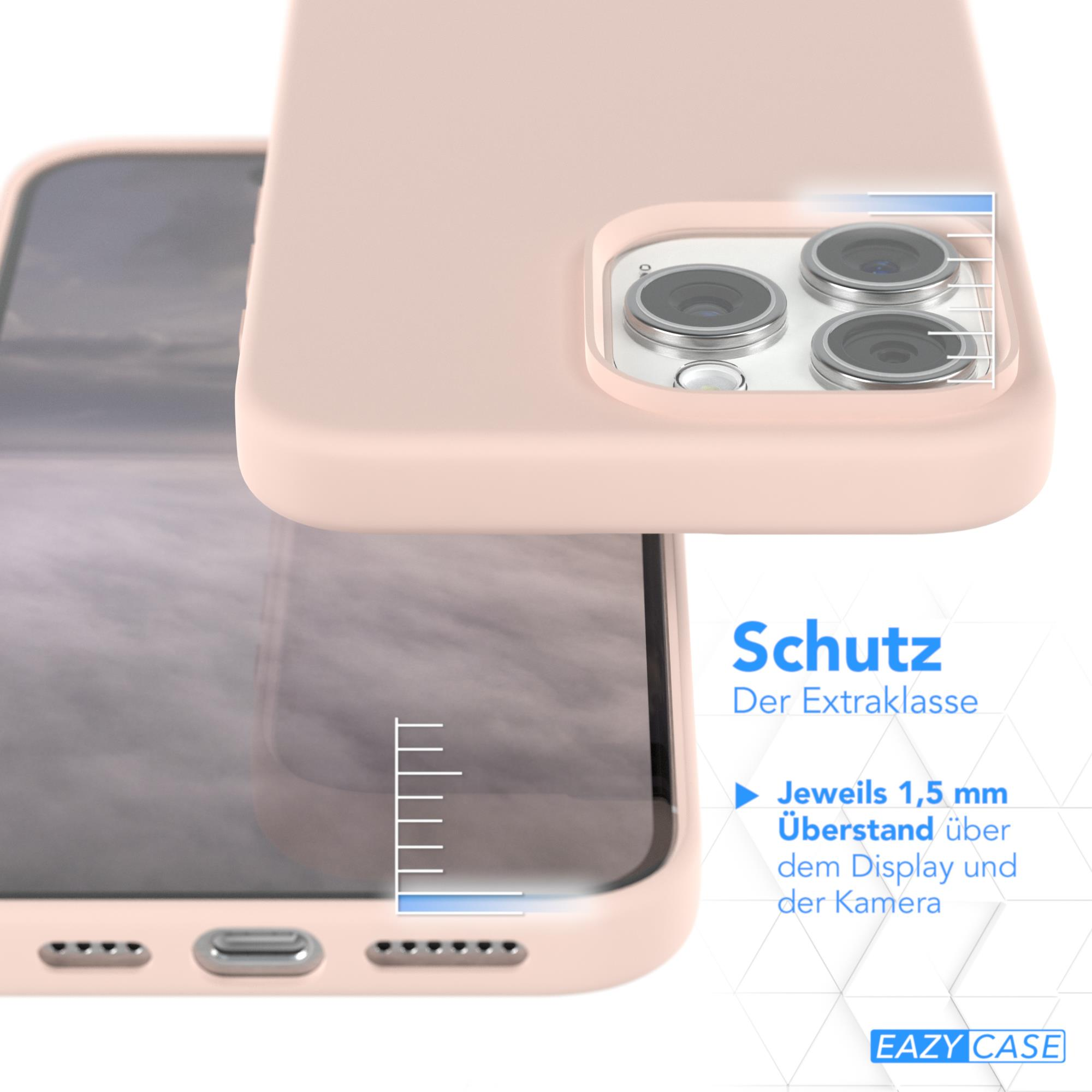 Nahaufnahme einer rosa Handyhülle mit Telefon. Display und Kamera sichtbar. Heller Hintergrund.