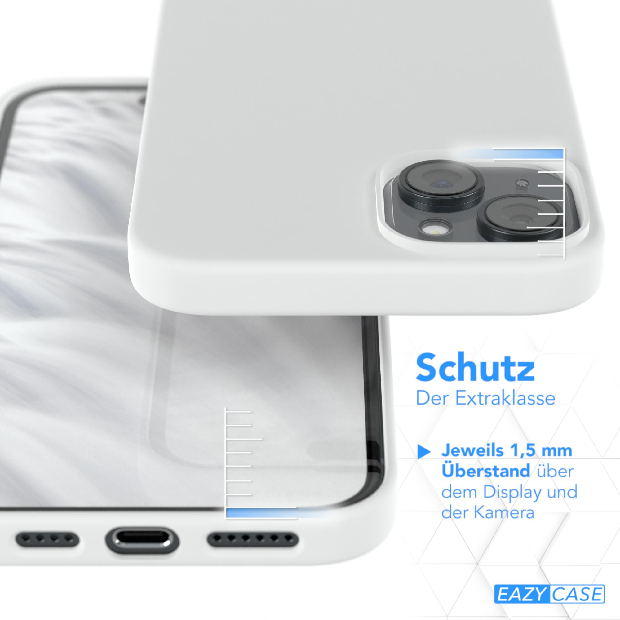 Weiße Handyhülle schützt Telefon, 1,5 mm Abstand über Display und Kamera, EAZY CASE Logo.