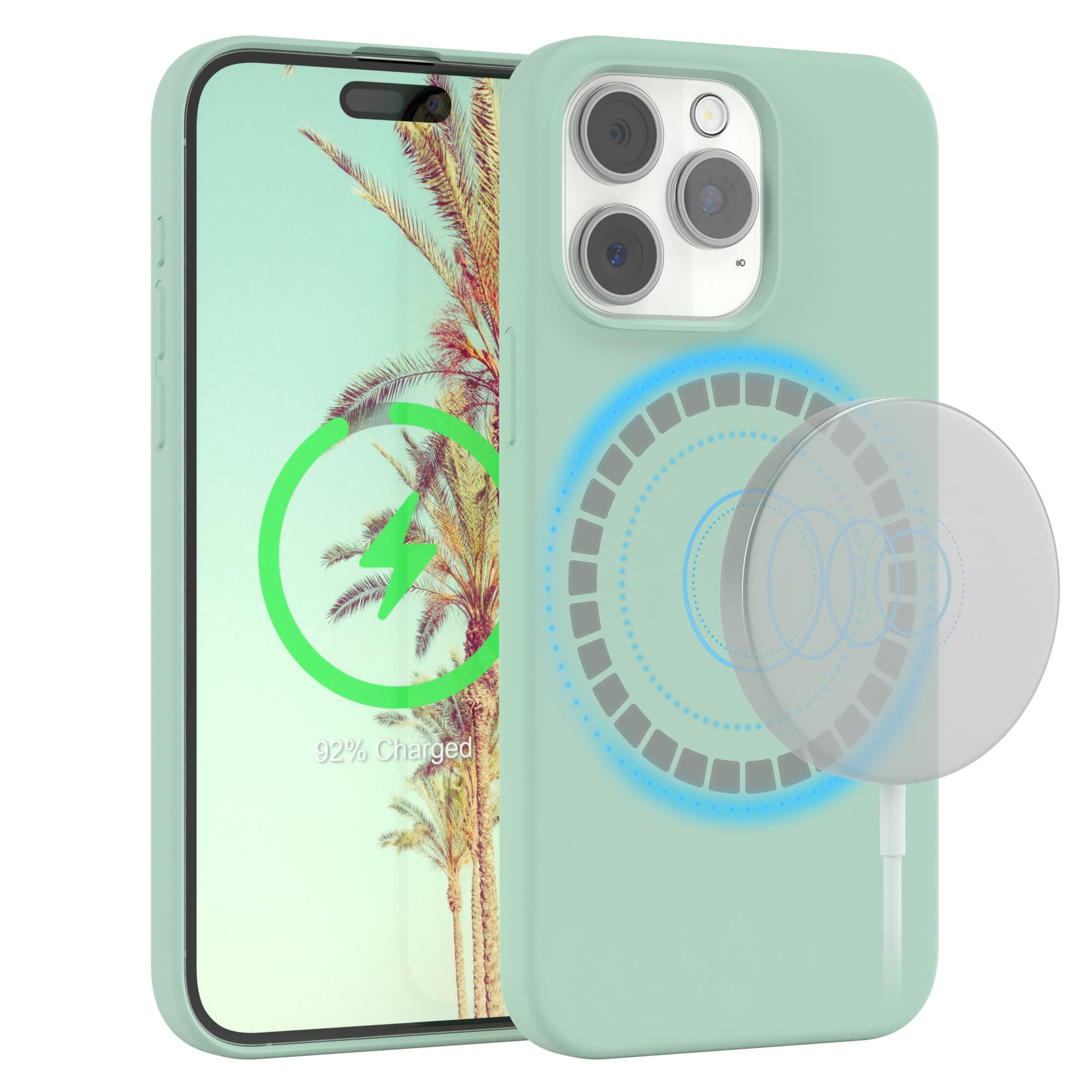 Telefon in grüner Hülle mit Ladesymbol. Das Display zeigt 92% Ladung an.