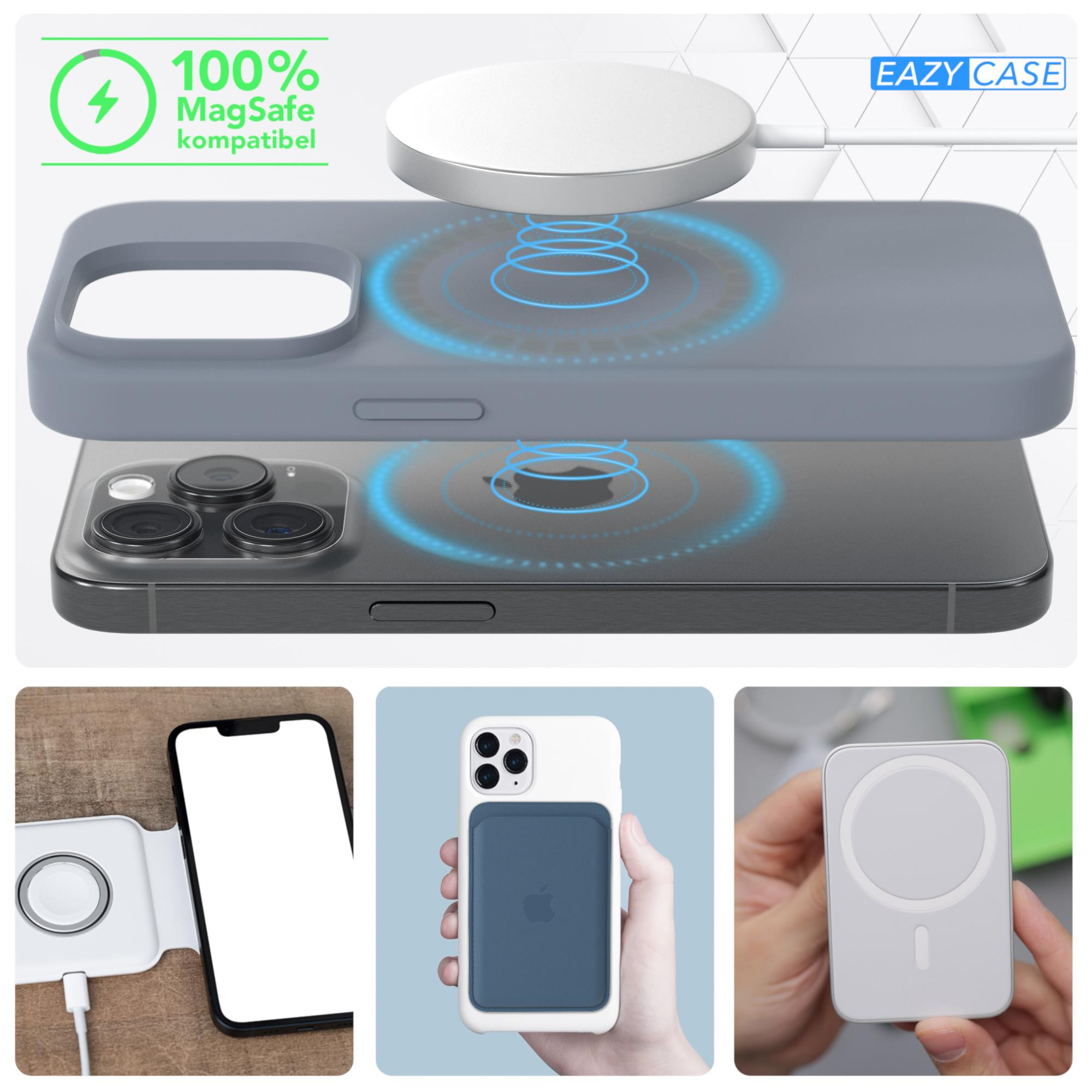 MagSafe-kompatibles iPhone mit Zubehör: Ladegerät, Geldbörse und Ständer.