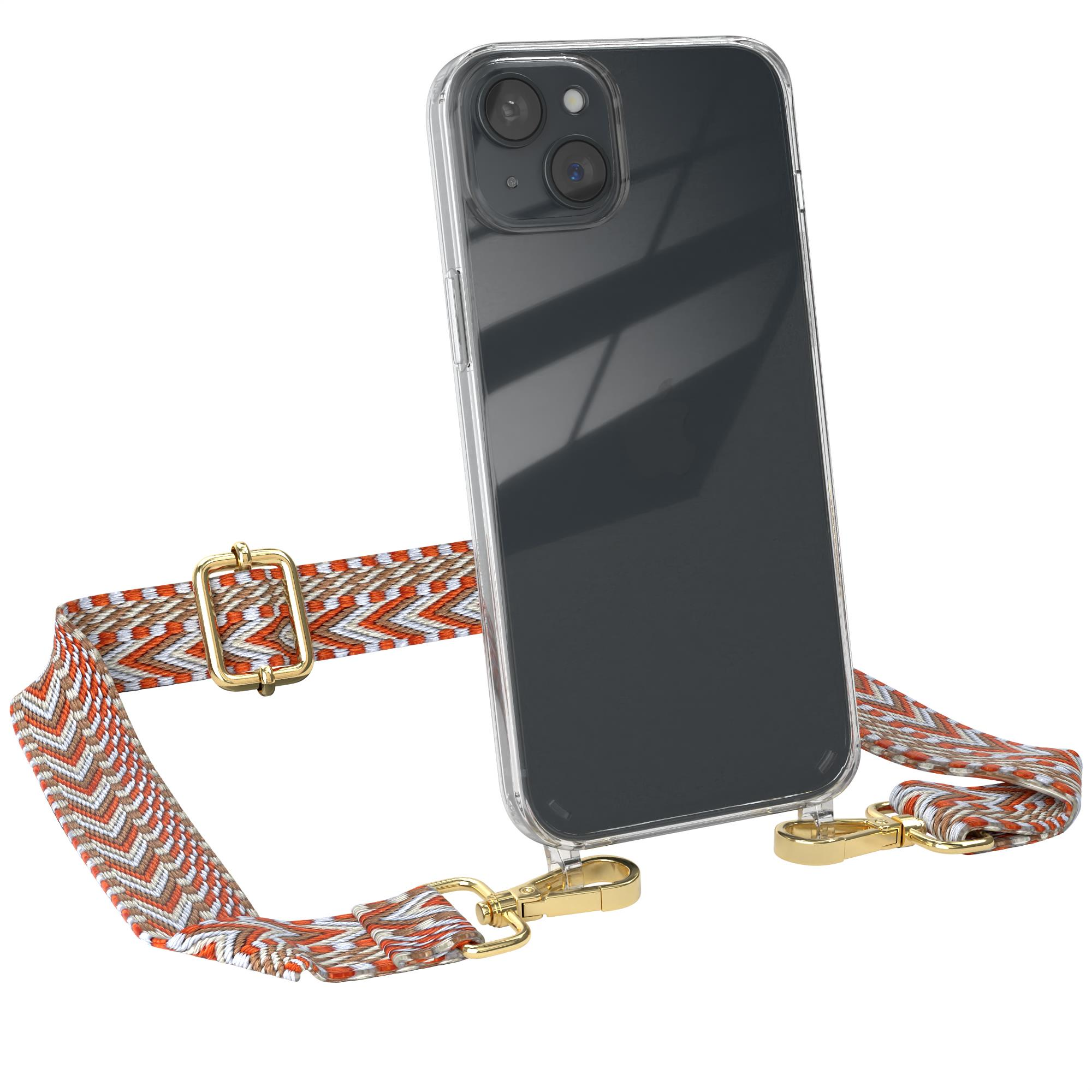 EAZY CASE Transparente Handyhülle mit Hellblau Umhängetasche, / Style, Kordel Boho Rot iPhone Plus, 15 Apple