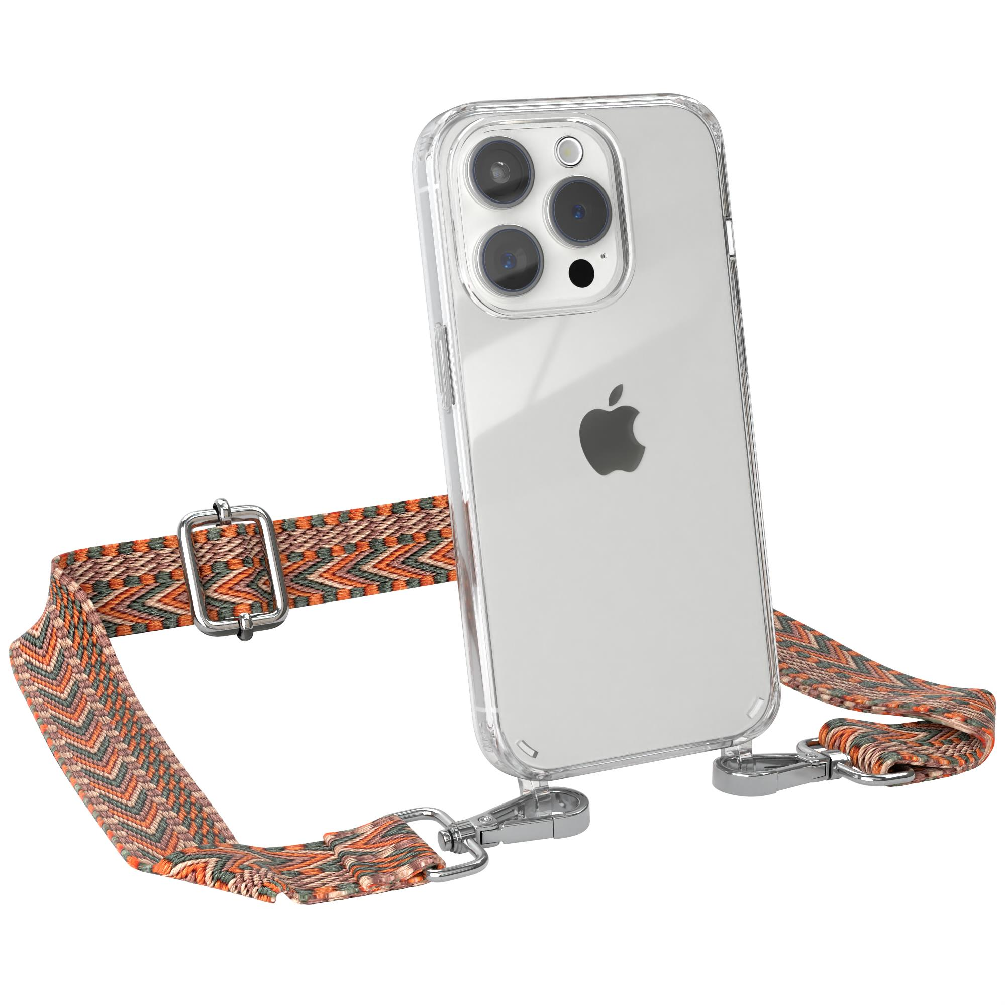 CASE Boho Handyhülle EAZY / Pro, Apple, 15 Transparente Umhängetasche, Grün Style, iPhone Kordel Orange mit