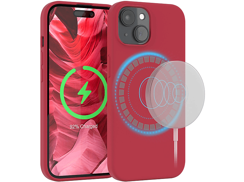 EAZY CASE Premium Silikon Handycase mit MagSafe, Backcover, Apple, iPhone 15, Rot / Beere | Backcover