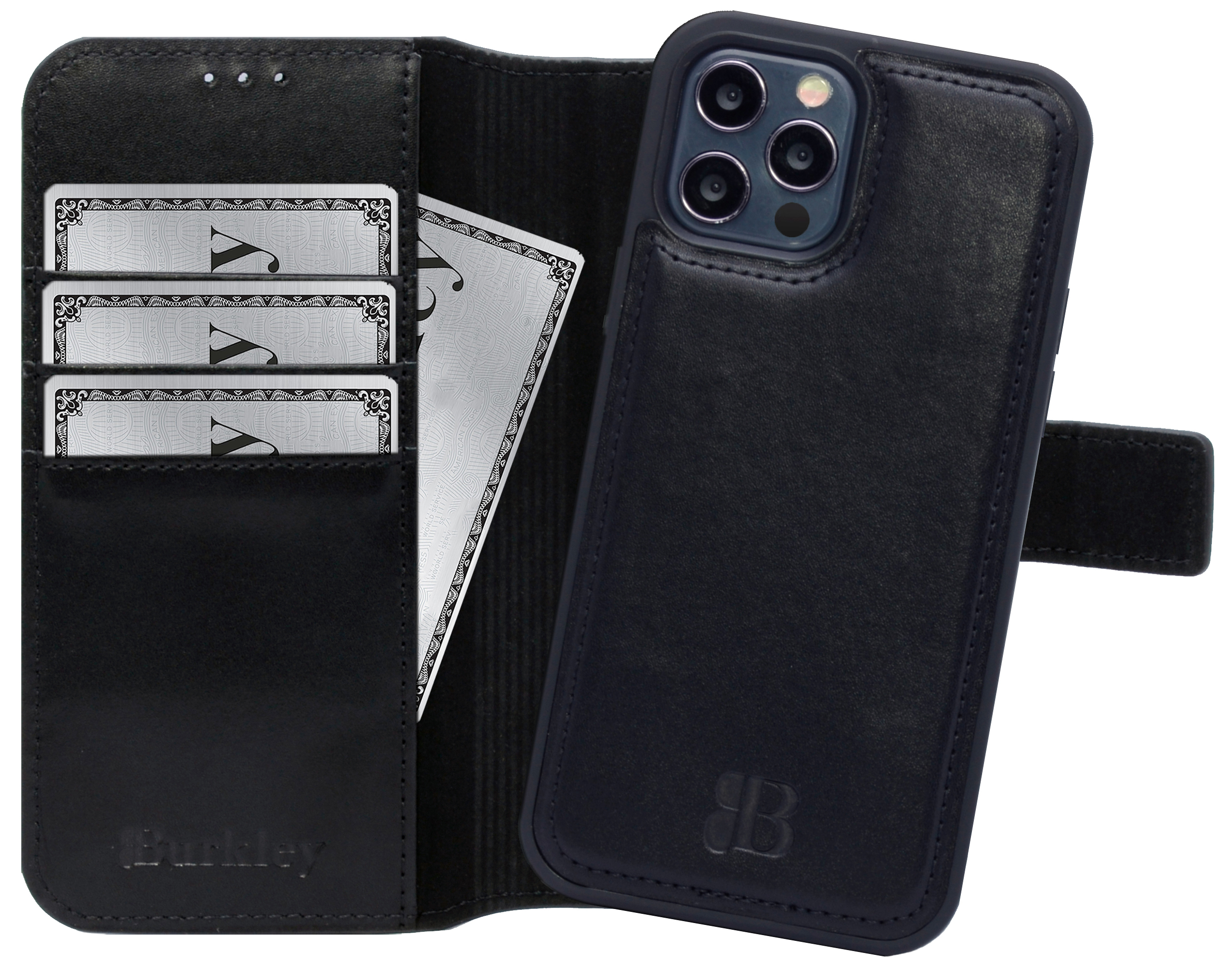 modularem iPhone Cover, Premium Handytasche Apple, Cover, 2-in-1 14 mit BURKLEY Pro, Schwarz Leder Full