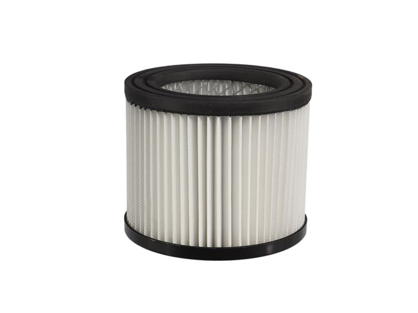 Filtro aria cilindrico bianco con bordi neri.