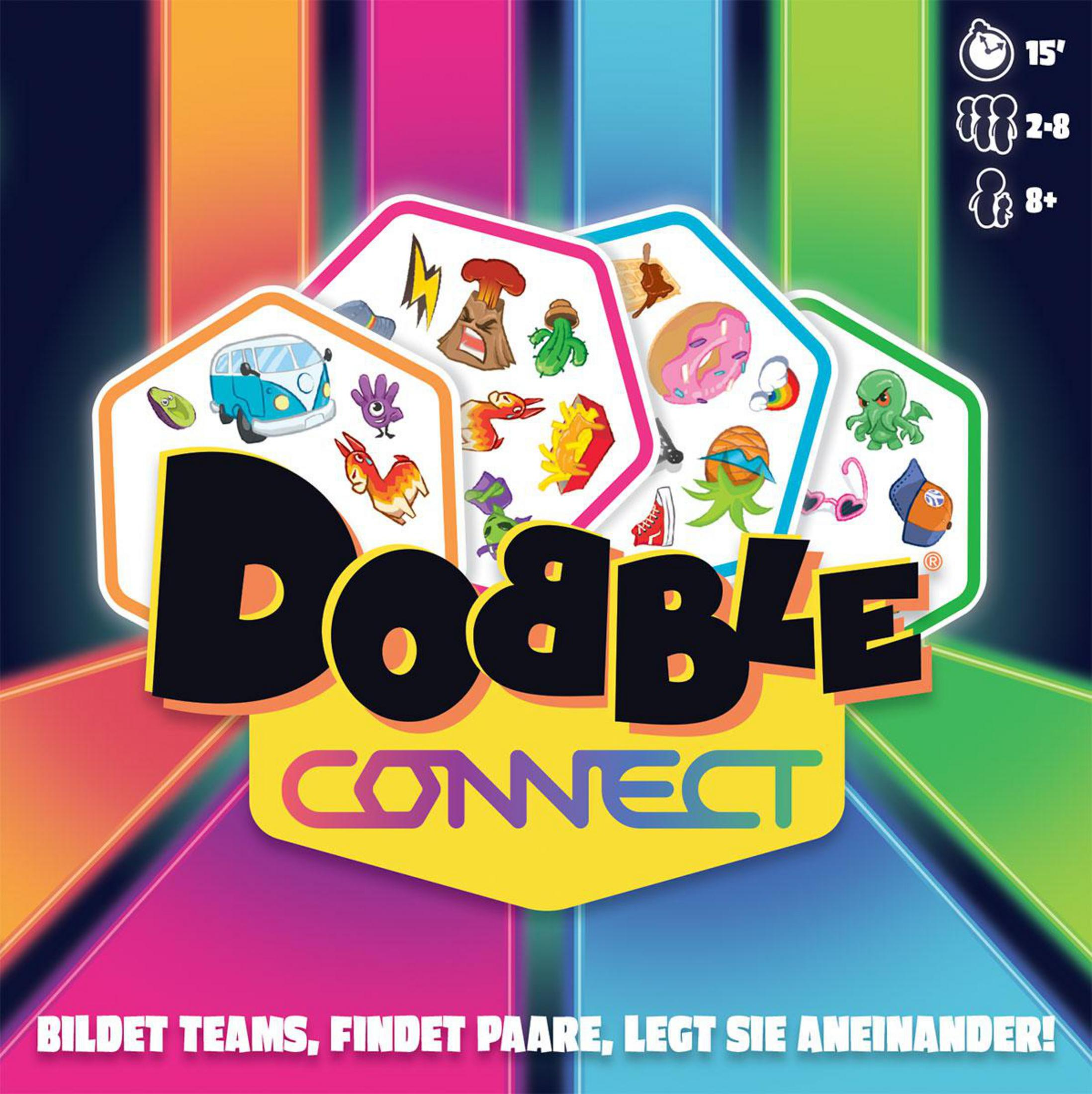 Una scatola di gioco con forme colorate e la parola 'Dooble Connect'. Ci sono anche altre immagini.