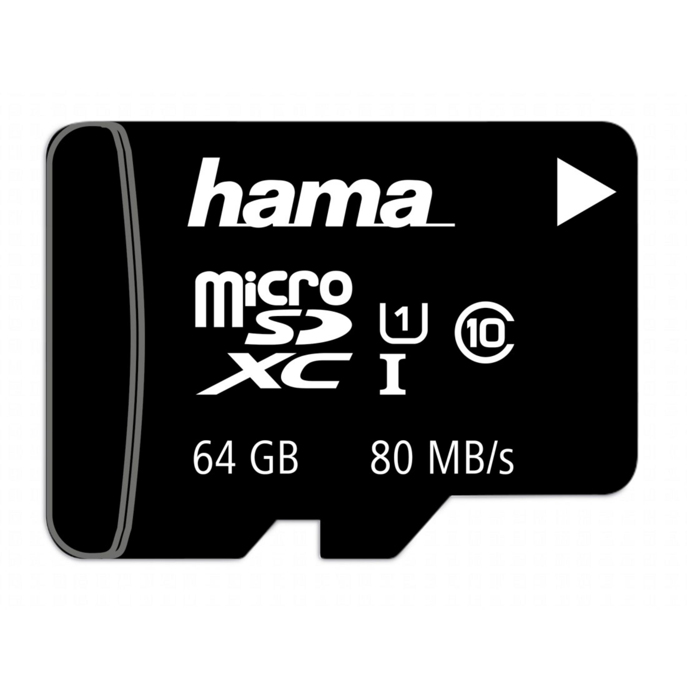 Schwarze Hama Micro SD-Karte mit Text und Logo auf weißem Hintergrund.