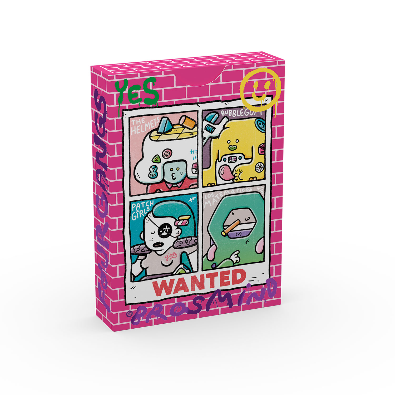 Eine rosa Box mit Comicfiguren darauf.