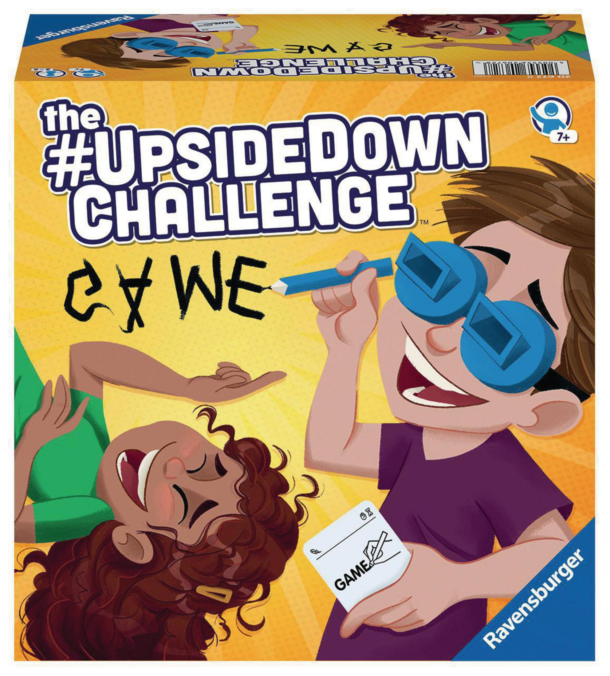 Puzzledose mit Cartoon-Kindern. Die Box hat den Titel "#UpsideDown Challenge" und das Ravensburger-Logo.