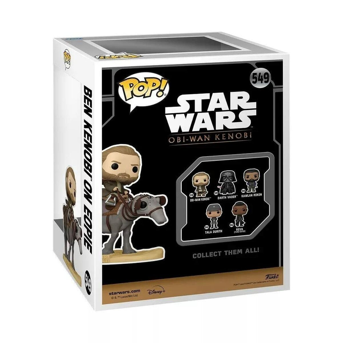 Een Funko Pop doos met een Star Wars personage op een paard en andere figuren.