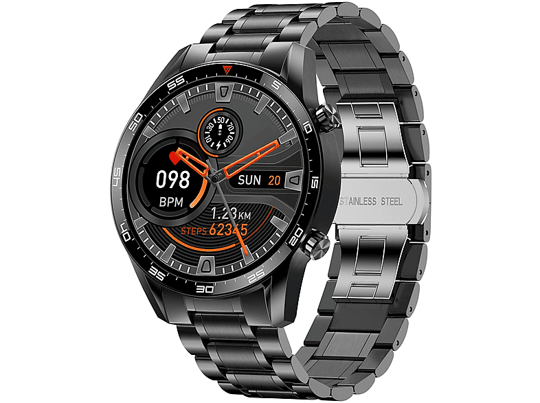 LIGE Fitness Tracker Armbanduhr Smartwatch Legierung 1x Armbänd Edelstahl, Schwarz