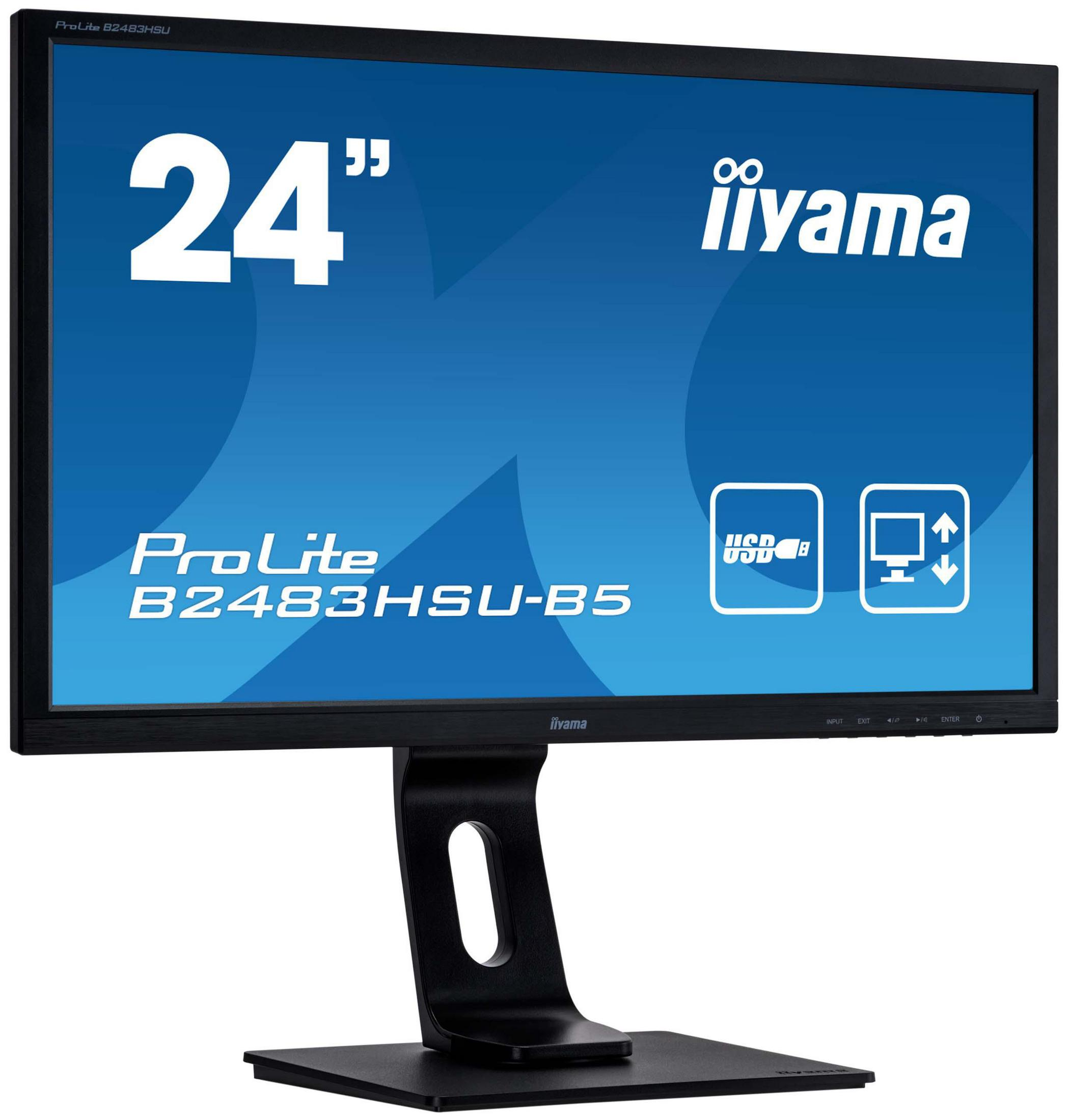 24-Zoll-Computermonitor. Der Bildschirm zeigt ein Logo und das Modell ProLite B2483HSU-B5.