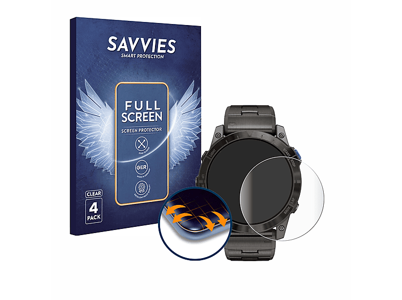 SAVVIES 4x Flex Full-Cover 3D Curved Schutzfolie(für Garmin D2  Mach1 Pro)