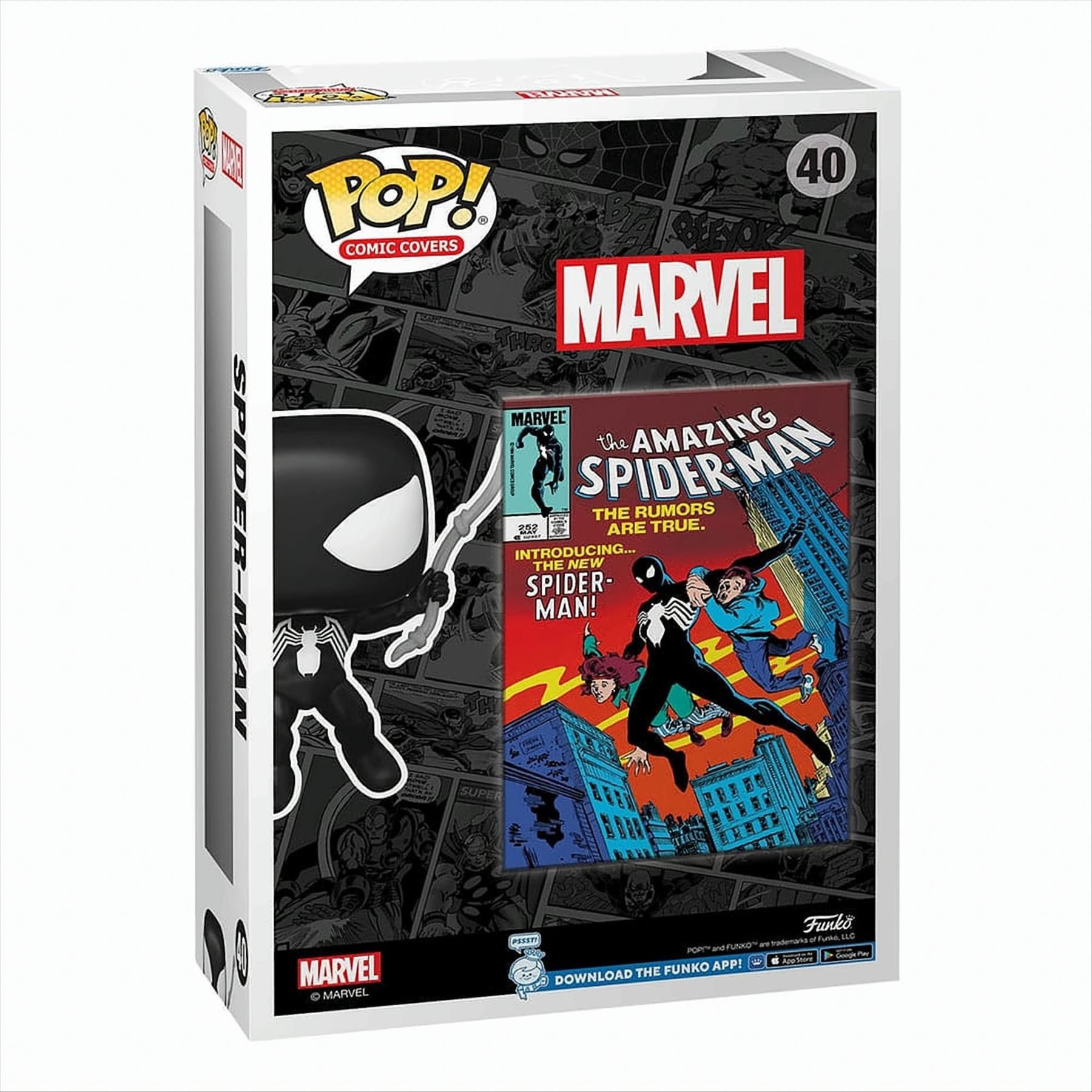 Scatola Spider-Man Pop! Comic Covers. Mostra la figura di Spider-Man e la copertina del fumetto.