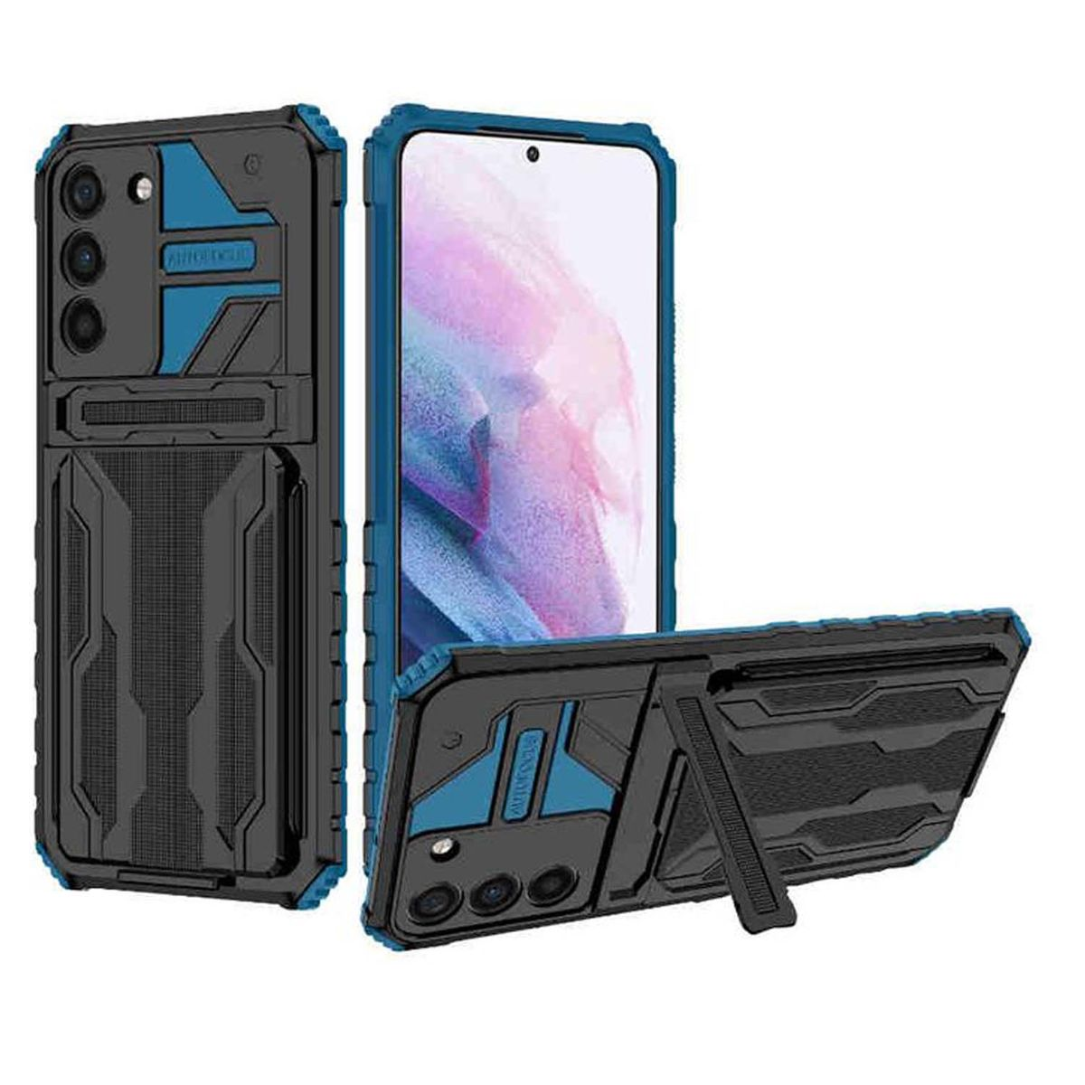 Galaxy Backcover, Plus, mit Shockproof Samsung, WIGENTO S23 Hülle Kartenfach Blau Schutz, Armor TPU