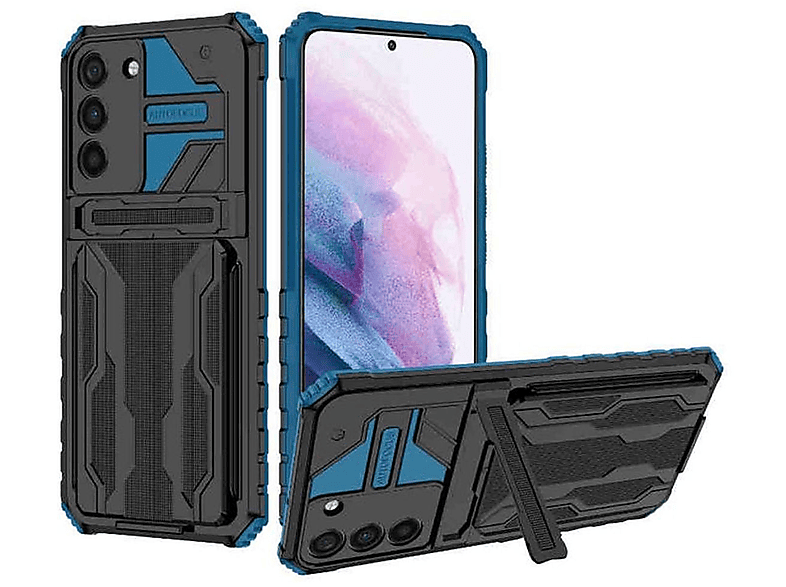 WIGENTO Shockproof Armor Hülle Galaxy mit Blau Kartenfach TPU Samsung, S23 Plus, Backcover, Schutz