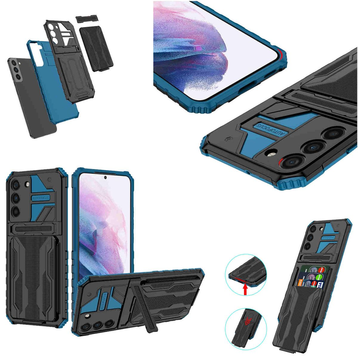 Galaxy Backcover, Plus, mit Shockproof Samsung, WIGENTO S23 Hülle Kartenfach Blau Schutz, Armor TPU