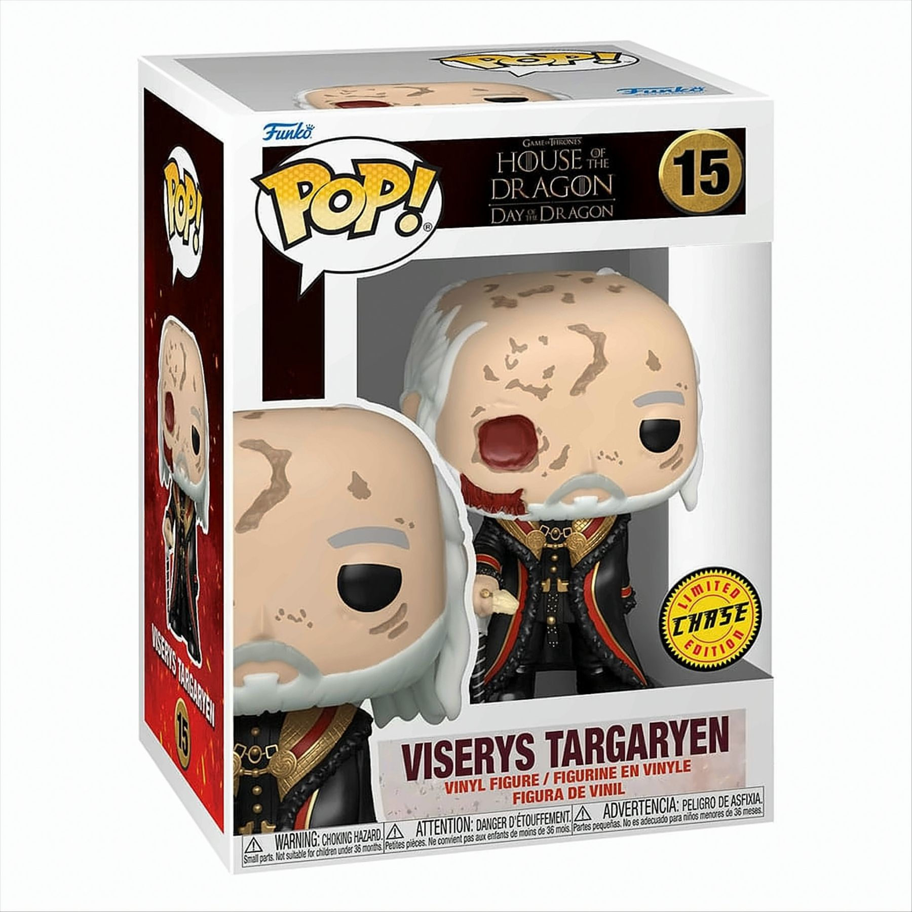 Funko Pop Figur von Viserys Targaryen in einer Box mit Chase Edition Aufkleber.
