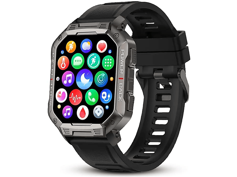 DINITECH Armbanduhr Sportuhr Smartwatch Legierung 1x Armbänd Silikon, Schwarz
