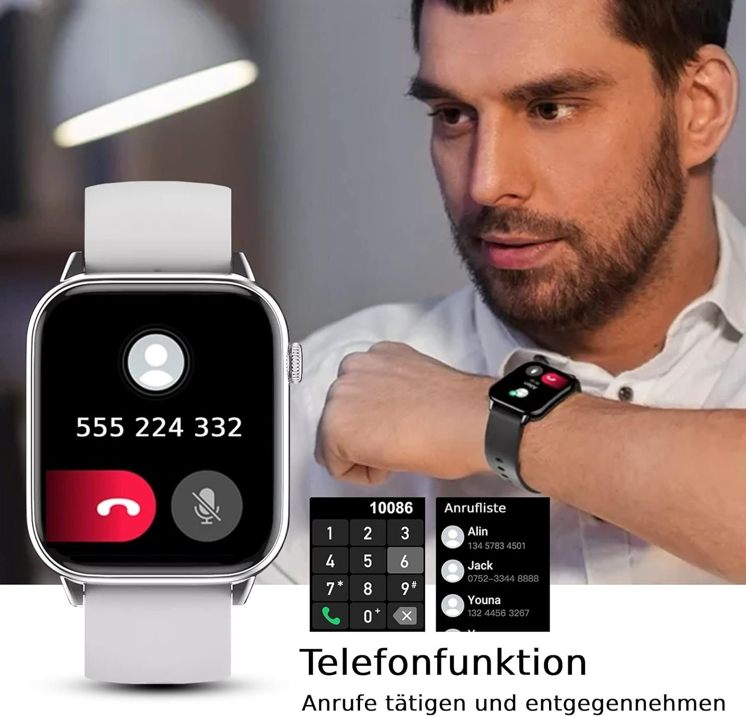 Fitness Armbanduhr Tracker Smartwatch Grau 1x Legierung DINITECH Silikon, Armbänd